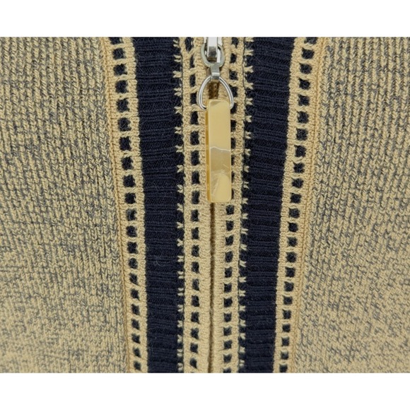 VTG Cropped Sweater SIZE SP- Tan Heather-Front Zip-Black Crochet Trim-Y2K-Retro - Picture 7 of 13